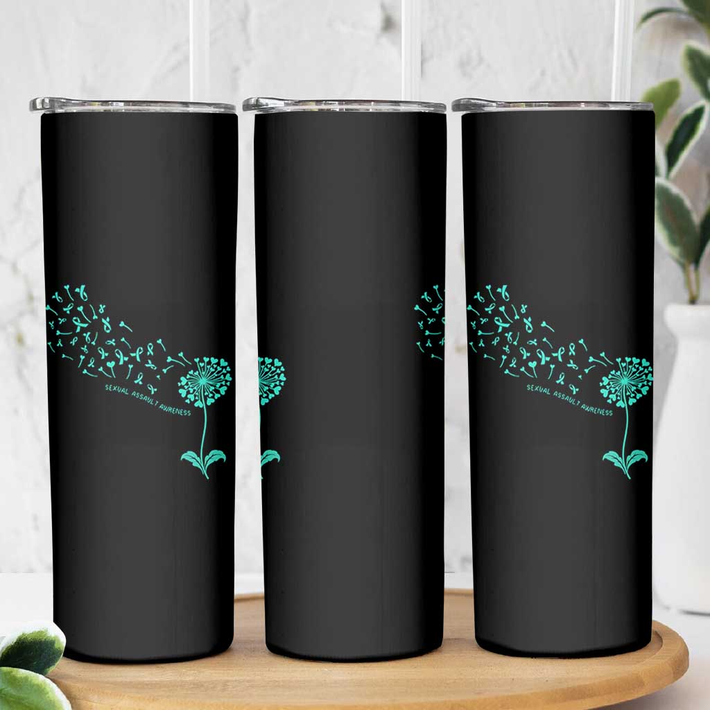 Sexual Assault Awareness Skinny Tumbler Teal Dandelion Ribbons
