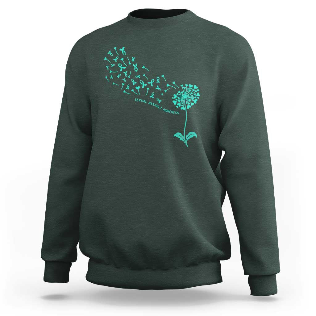 Sexual Assault Awareness Sweatshirt Teal Dandelion Ribbons