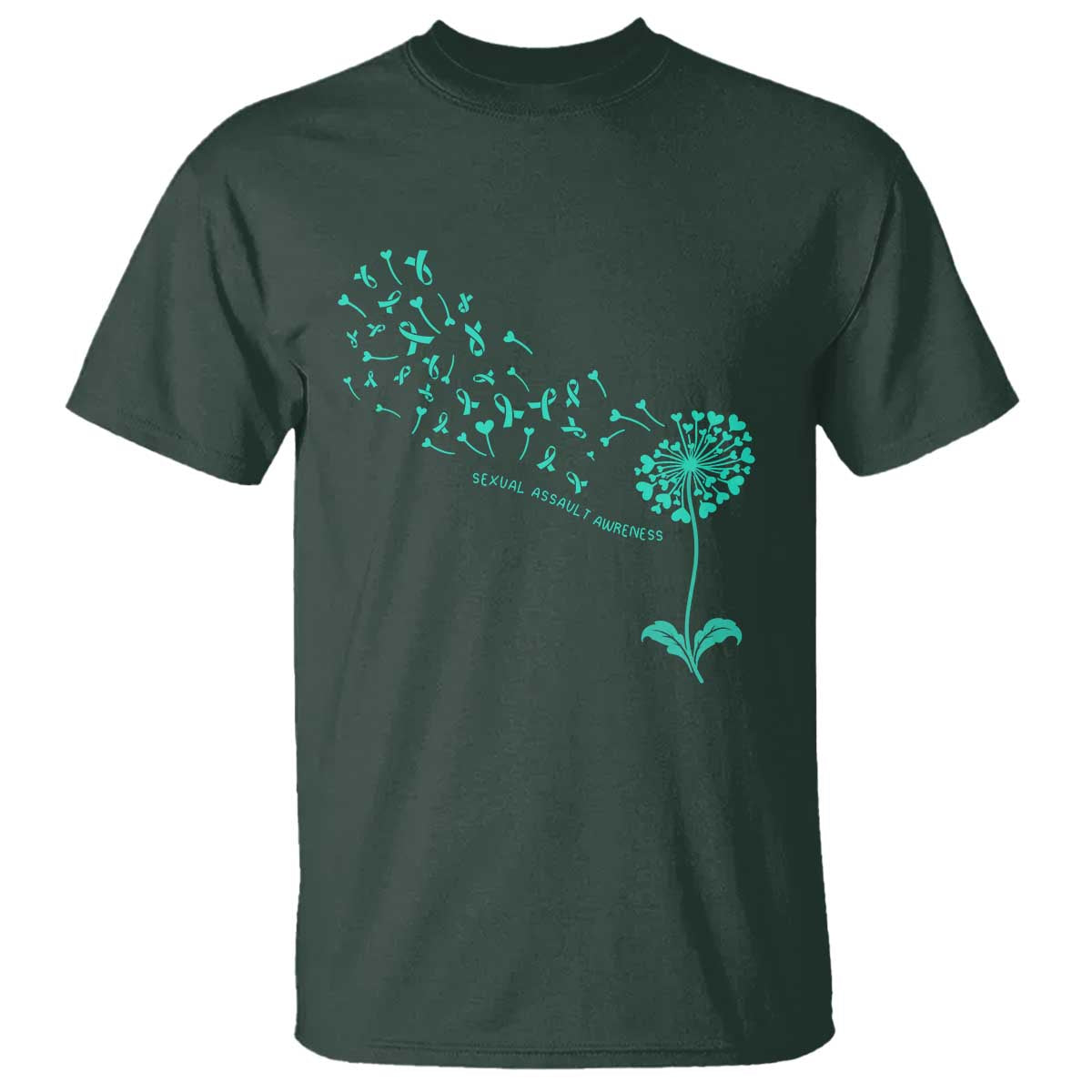 Sexual Assault Awareness T Shirt Teal Dandelion Ribbons