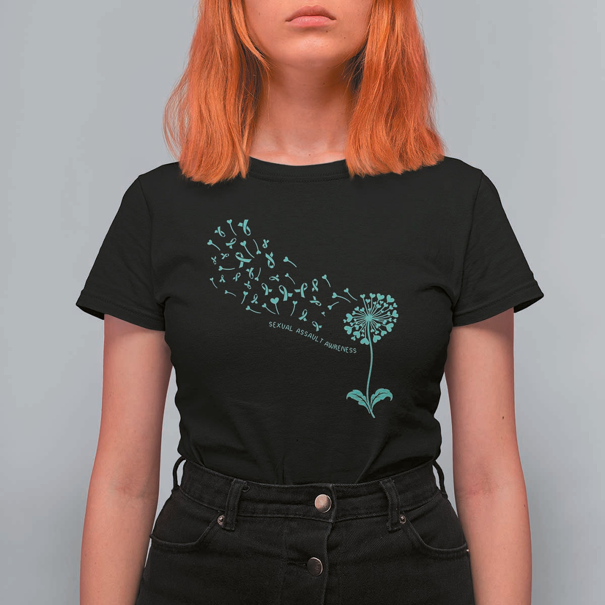 Sexual Assault Awareness T Shirt For Women Teal Dandelion Ribbons