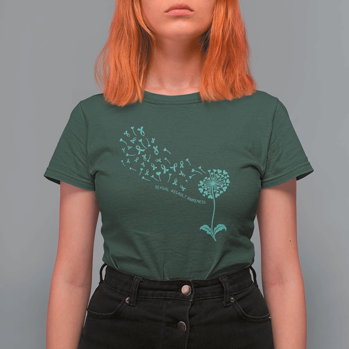 Sexual Assault Awareness T Shirt For Women Teal Dandelion Ribbons