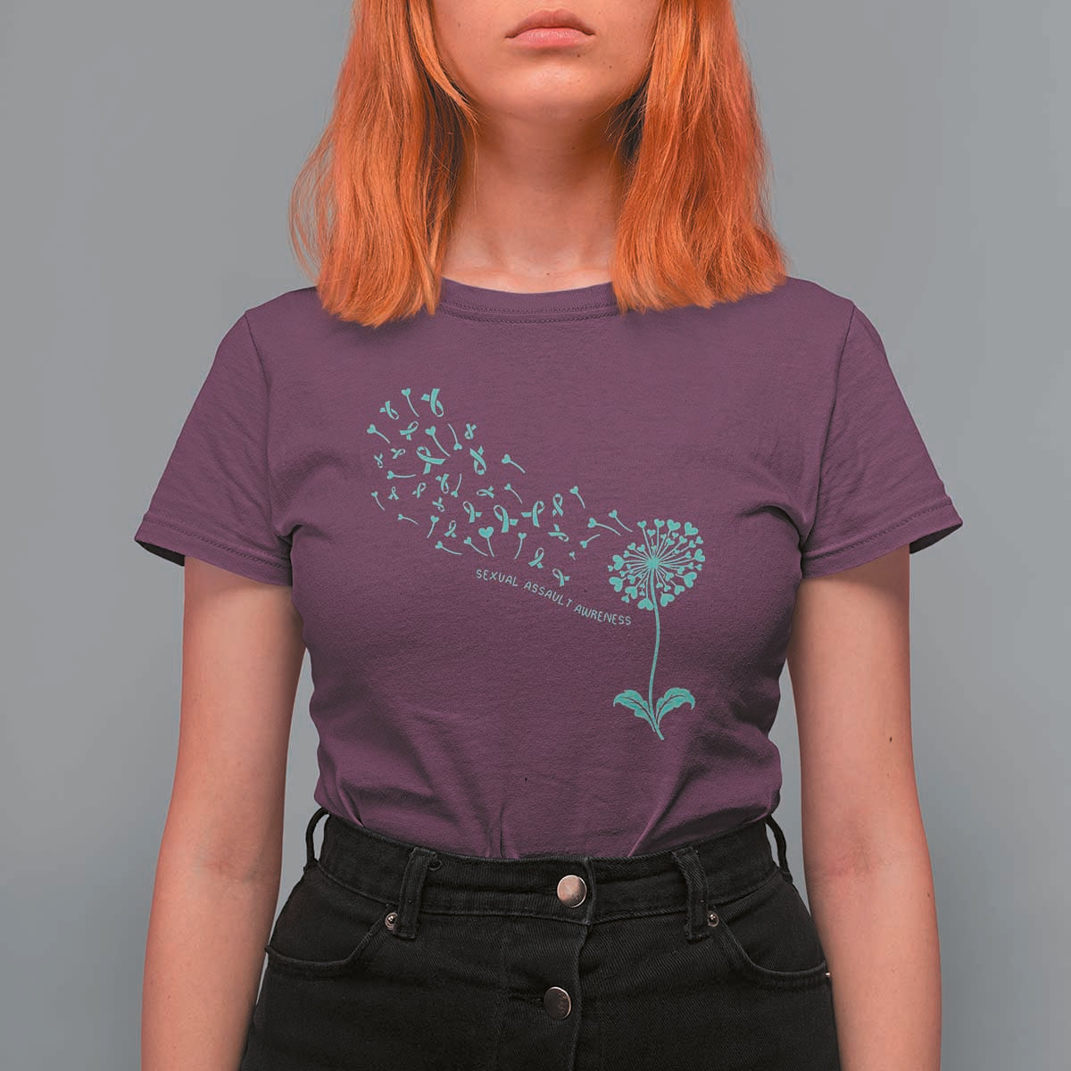 Sexual Assault Awareness T Shirt For Women Teal Dandelion Ribbons