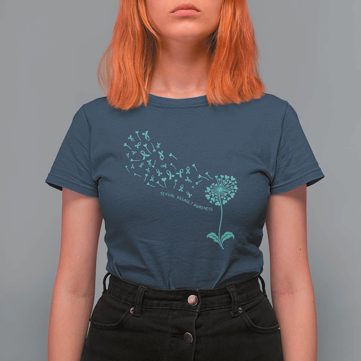 Sexual Assault Awareness T Shirt For Women Teal Dandelion Ribbons