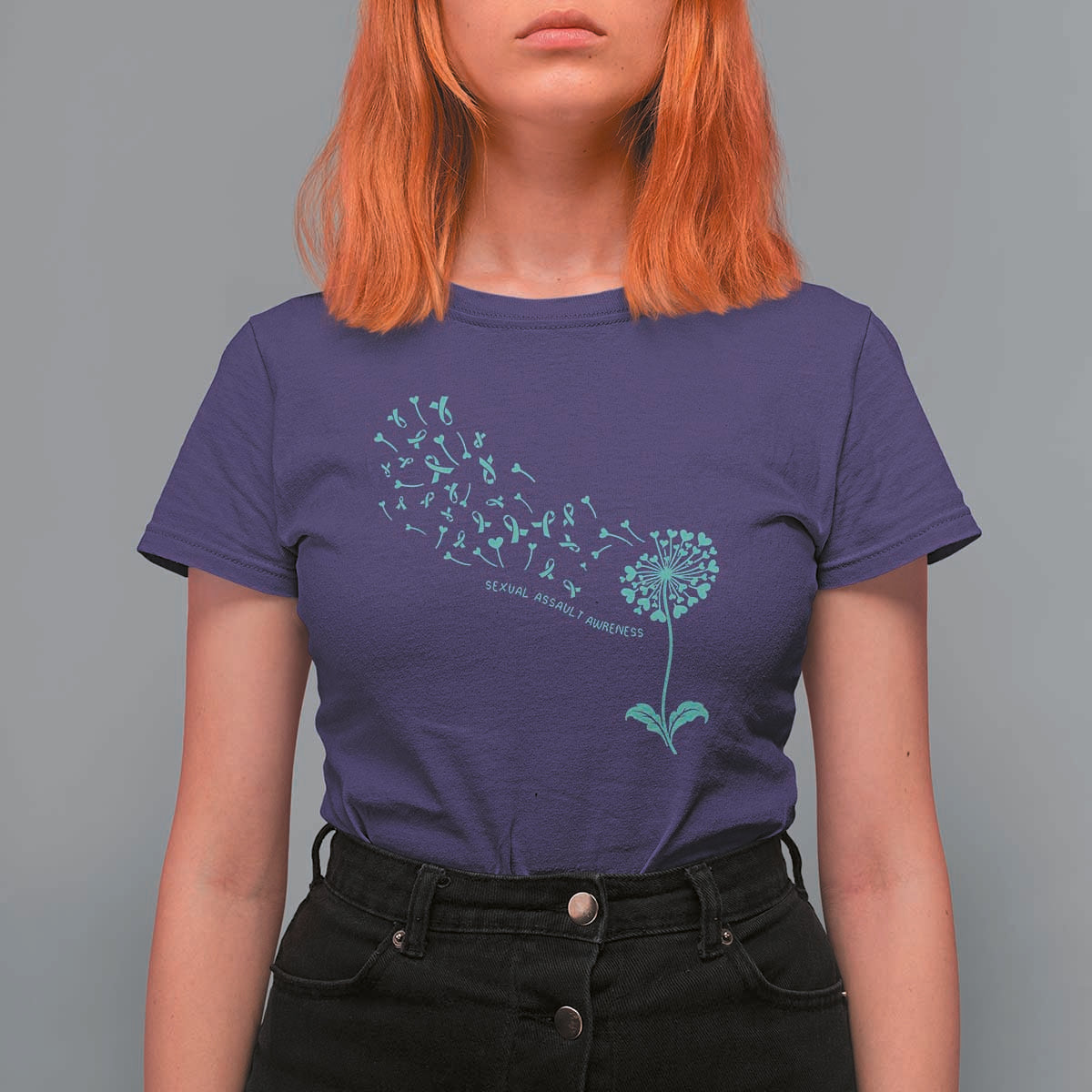 Sexual Assault Awareness T Shirt For Women Teal Dandelion Ribbons