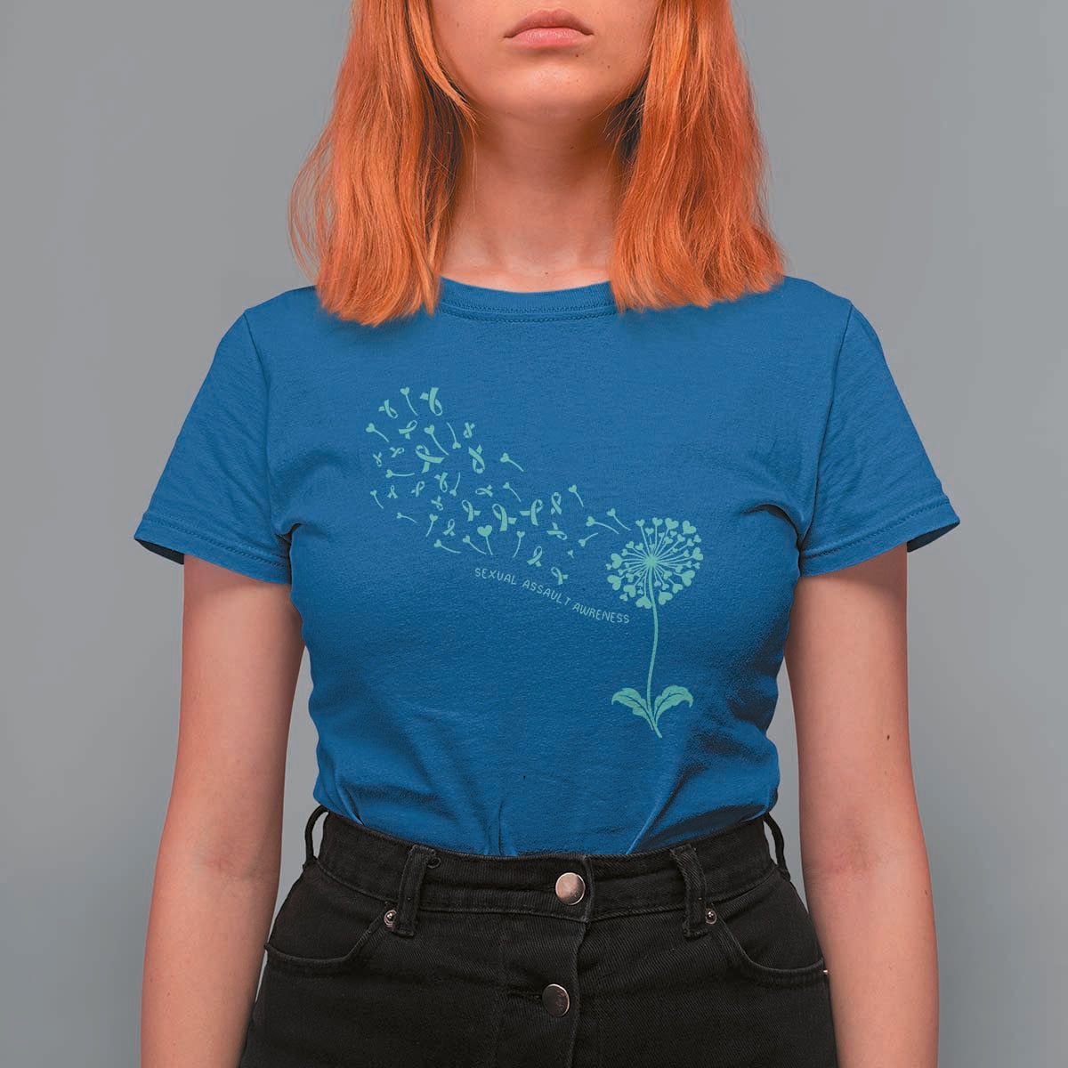 Sexual Assault Awareness T Shirt For Women Teal Dandelion Ribbons