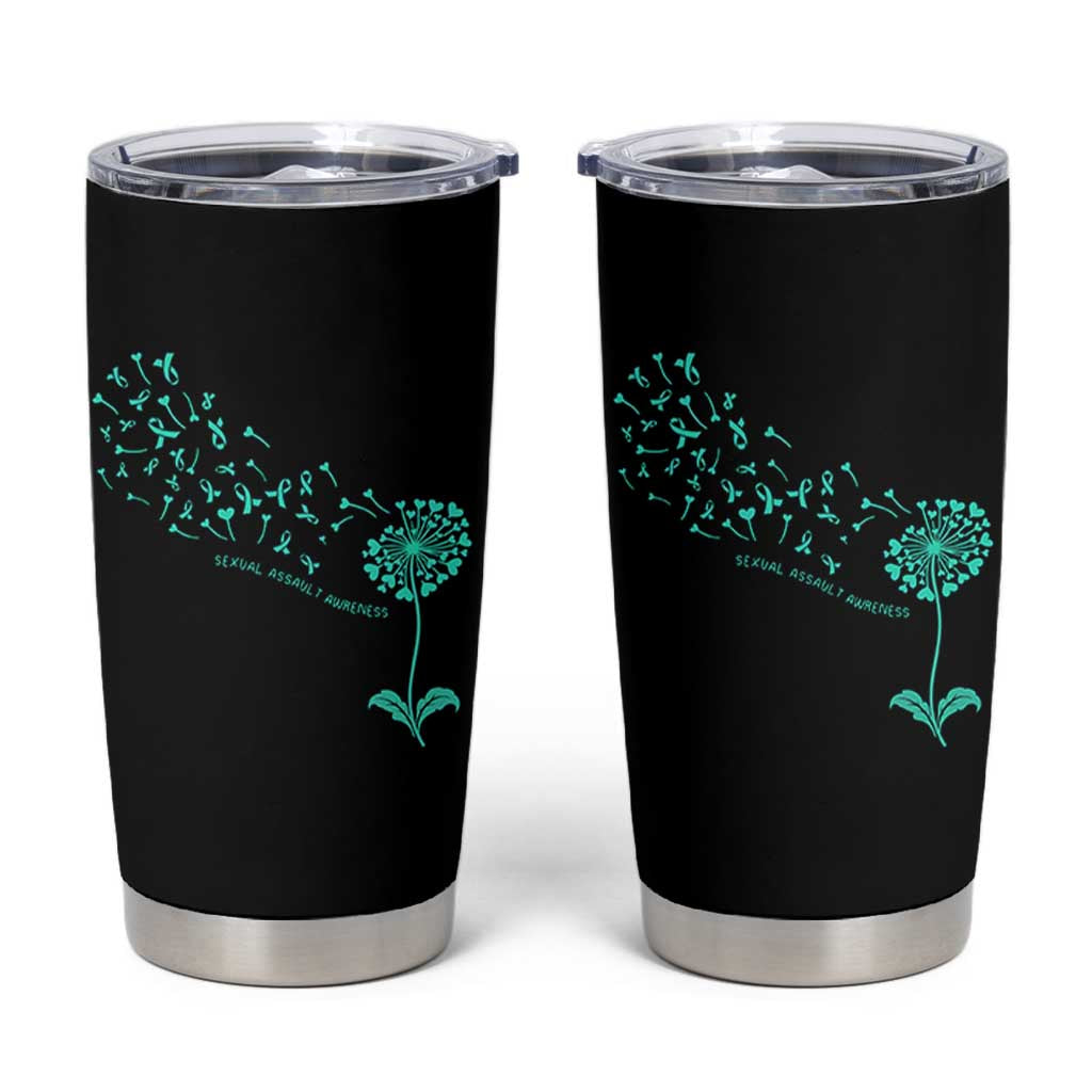 Sexual Assault Awareness Tumbler Cup Teal Dandelion Ribbons