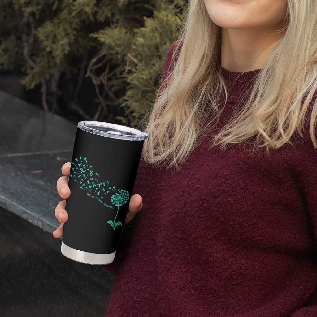 Sexual Assault Awareness Tumbler Cup Teal Dandelion Ribbons