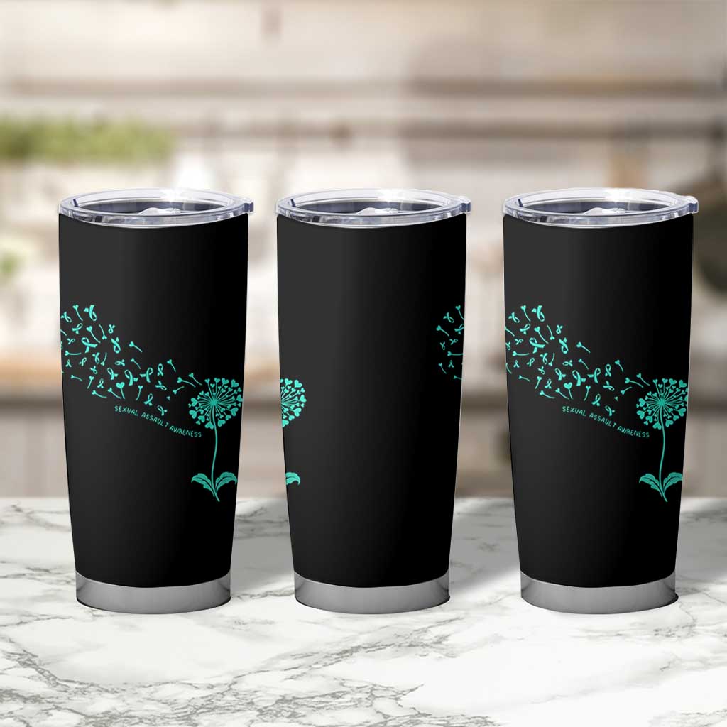Sexual Assault Awareness Tumbler Cup Teal Dandelion Ribbons