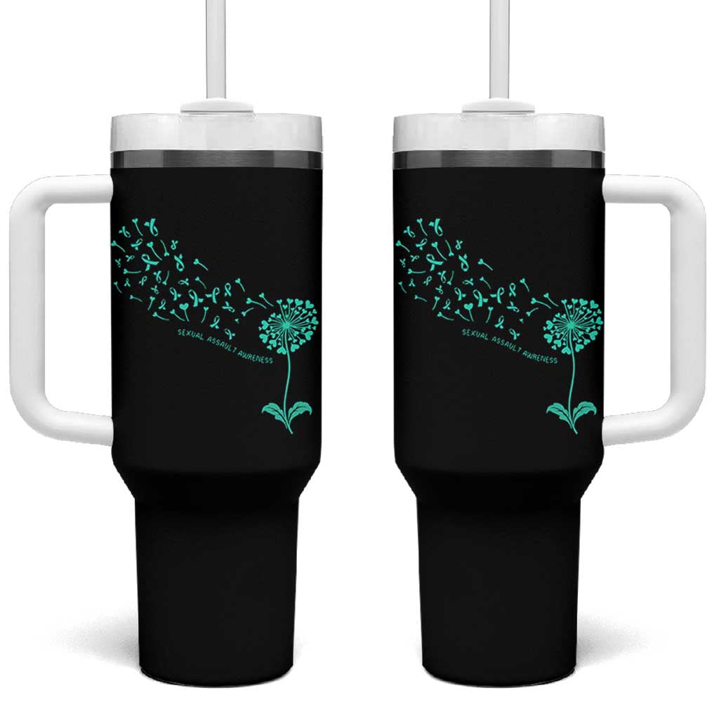Sexual Assault Awareness Tumbler With Handle Teal Dandelion Ribbons