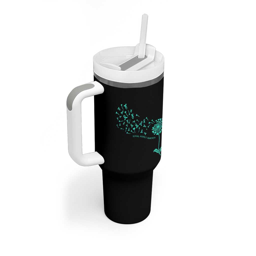 Sexual Assault Awareness Tumbler With Handle Teal Dandelion Ribbons