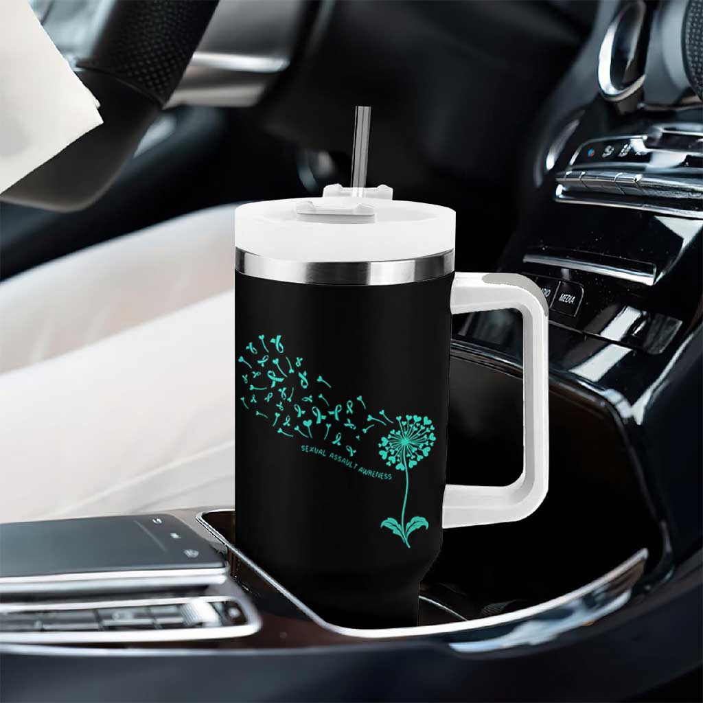 Sexual Assault Awareness Tumbler With Handle Teal Dandelion Ribbons