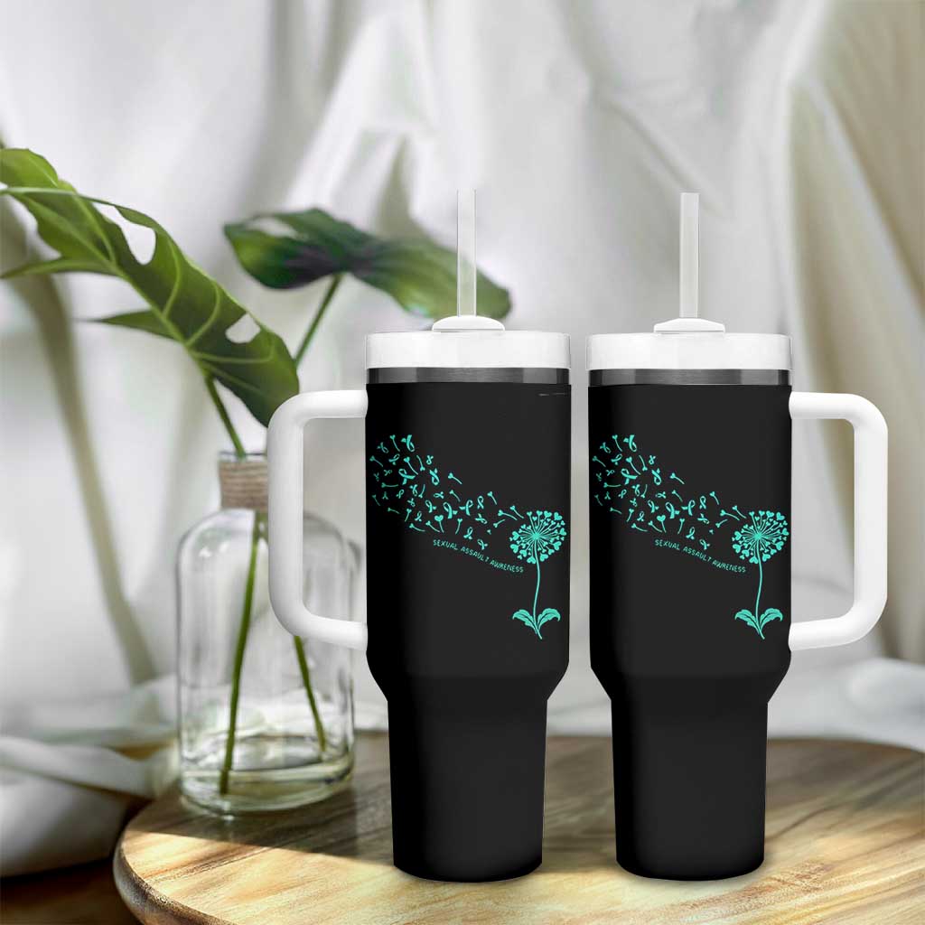 Sexual Assault Awareness Tumbler With Handle Teal Dandelion Ribbons