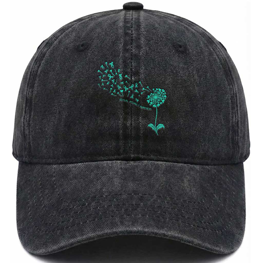 Sexual Assault Awareness Washed Cotton Baseball Cap Teal Dandelion Ribbons