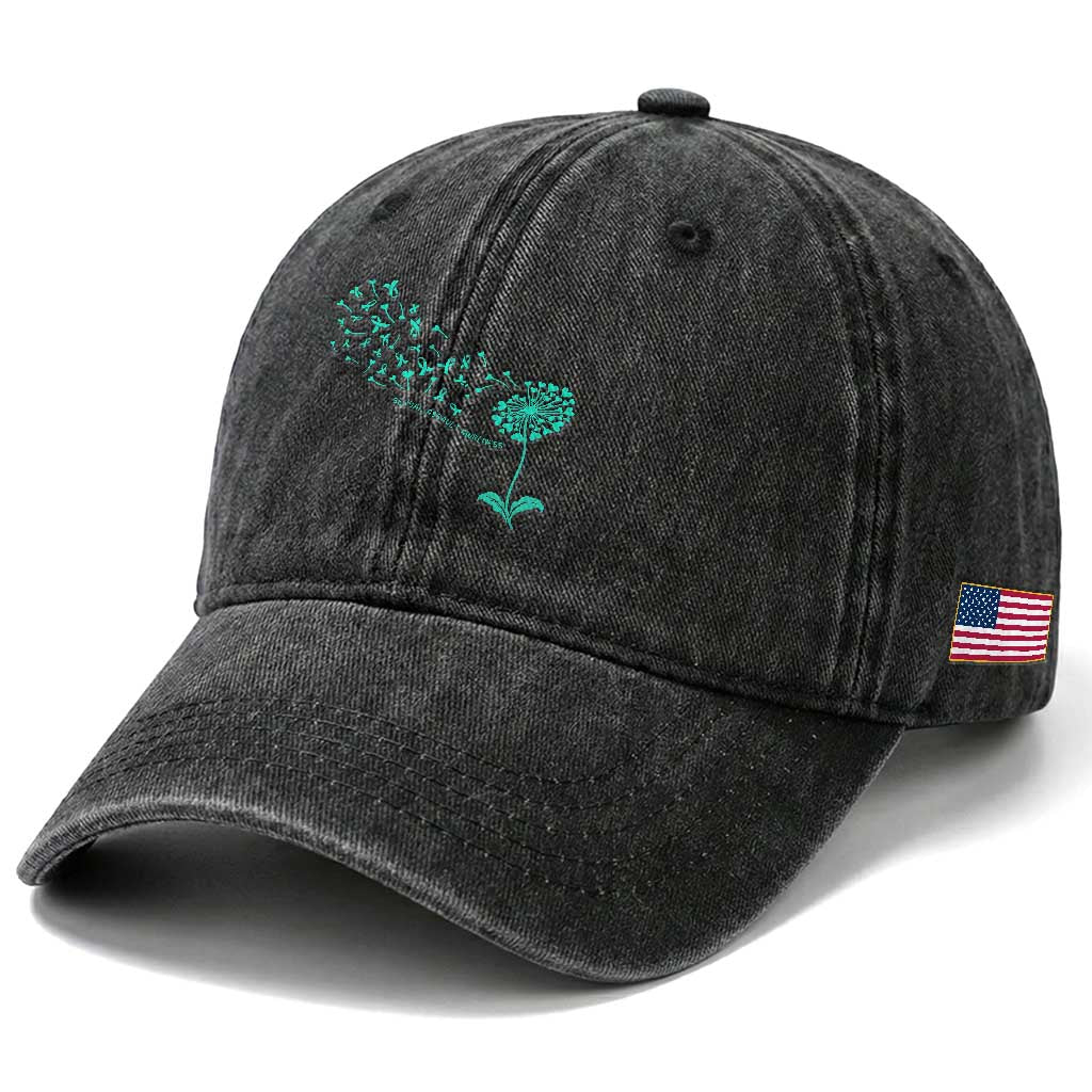 Sexual Assault Awareness Washed Cotton Baseball Cap Teal Dandelion Ribbons