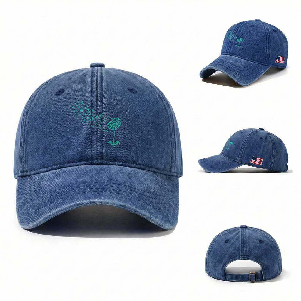 Sexual Assault Awareness Washed Cotton Baseball Cap Teal Dandelion Ribbons
