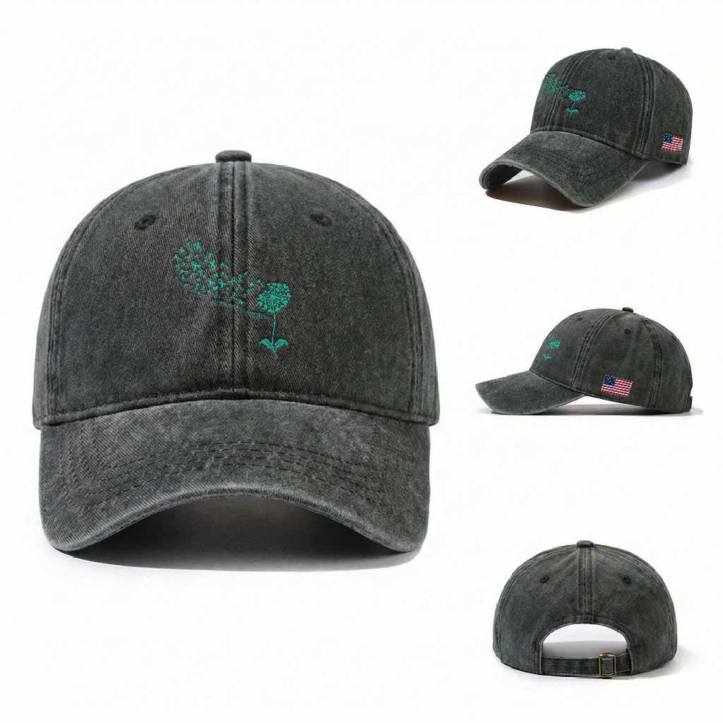 Sexual Assault Awareness Washed Cotton Baseball Cap Teal Dandelion Ribbons