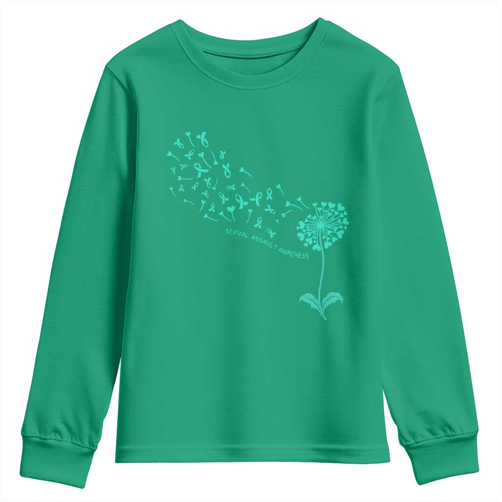 Sexual Assault Awareness Youth Sweatshirt Teal Dandelion Ribbons