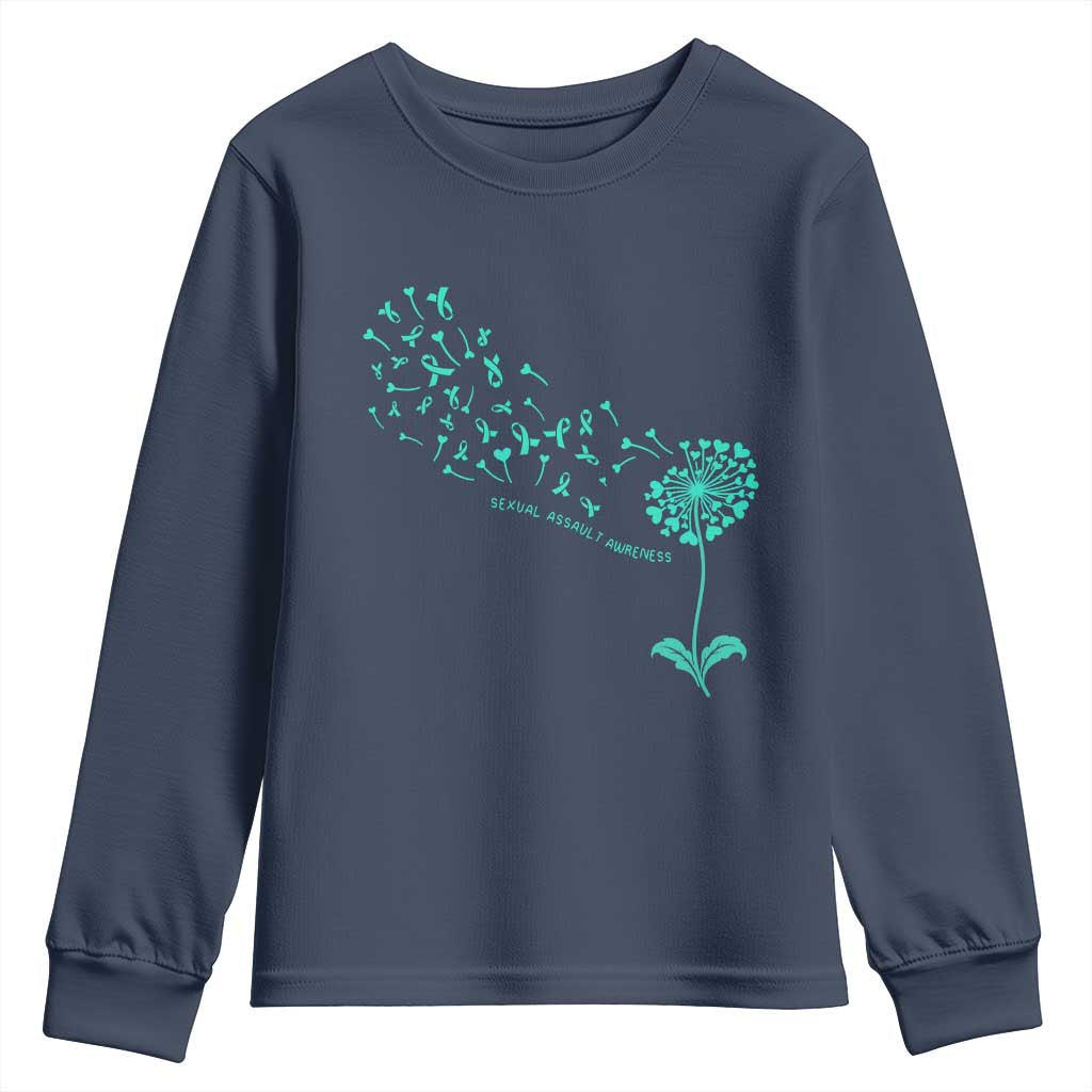 Sexual Assault Awareness Youth Sweatshirt Teal Dandelion Ribbons
