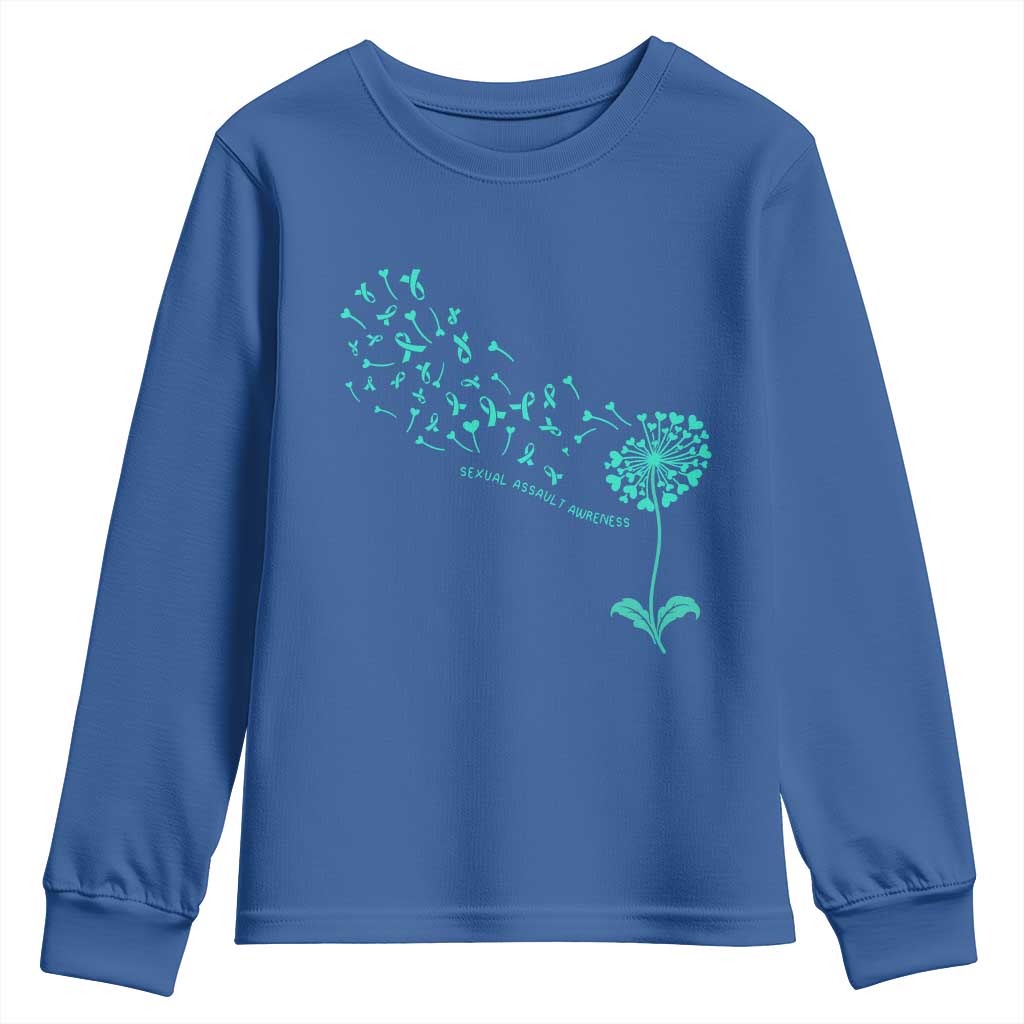 Sexual Assault Awareness Youth Sweatshirt Teal Dandelion Ribbons