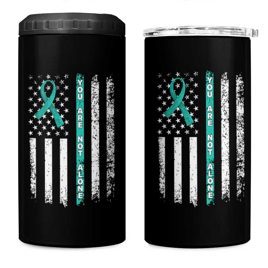 Sexual Assault Awareness 4 in 1 Can Cooler Tumbler You Are Not Alone Ribbon Flag