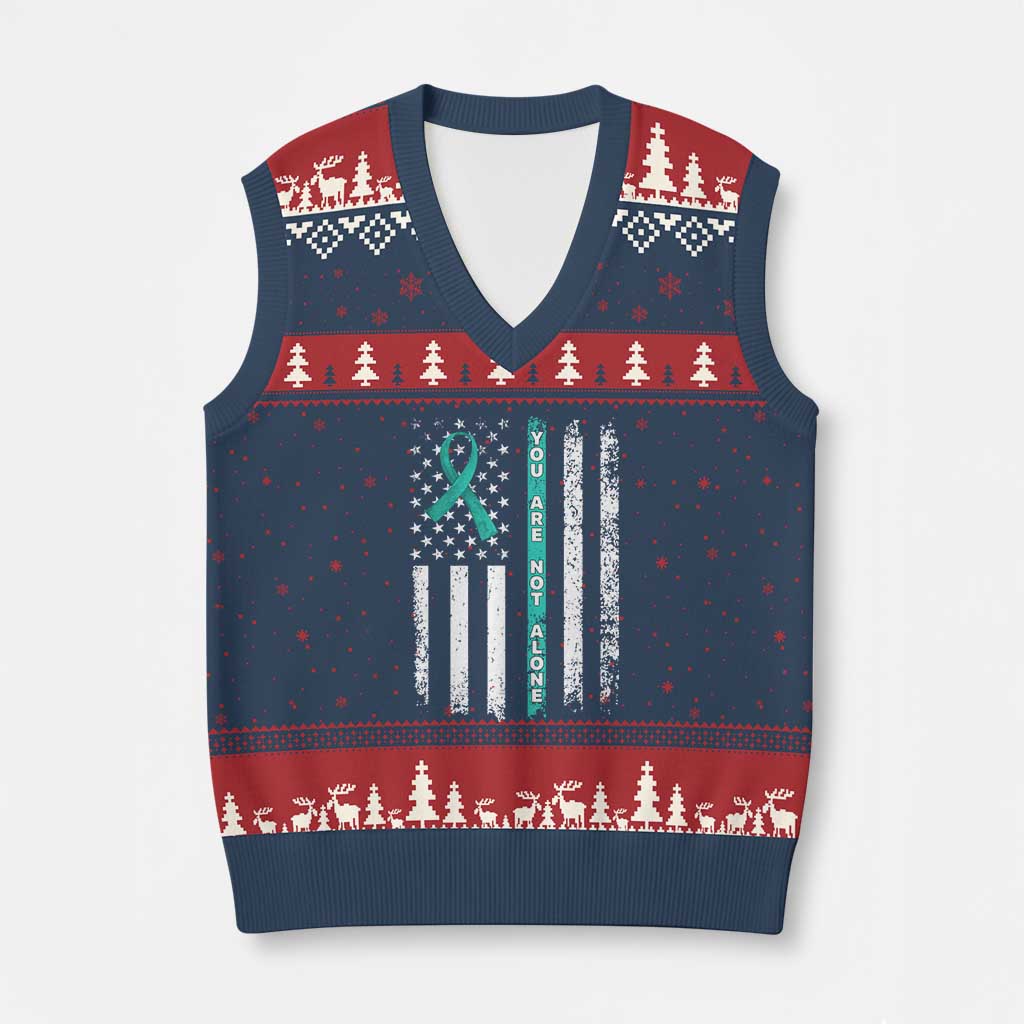 Sexual Assault Awareness V-Neck Knit Sweater Vest You Are Not Alone Ribbon Flag
