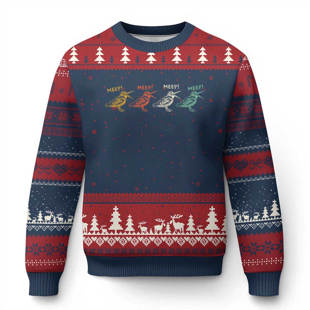 Meep Woodcock Ugly Christmas Sweater Retro Timberdoodle Wildlife