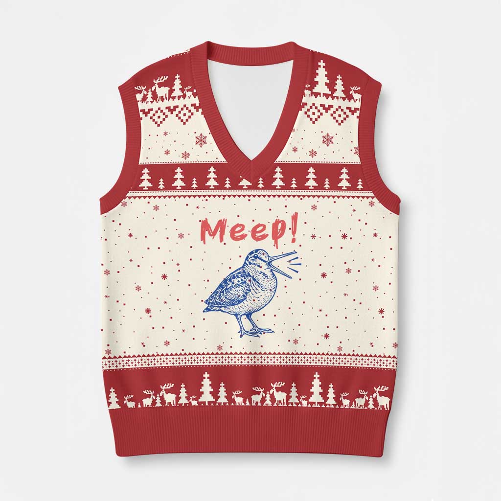 Meep Woodcock V-Neck Knit Sweater Vest Cute Bird Meme