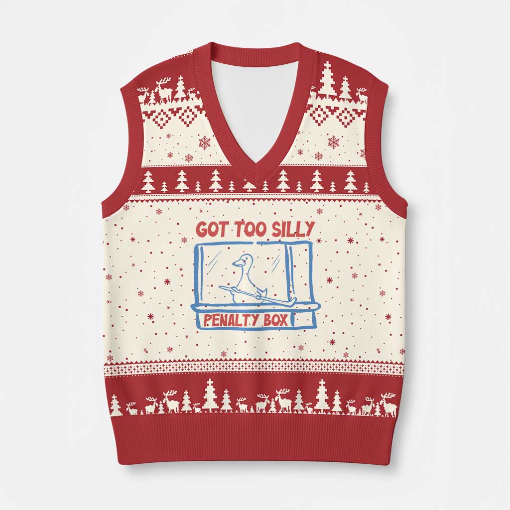 Hockey Got Too Silly Penalty Box V-Neck Knit Sweater Vest Silly Goose Meme