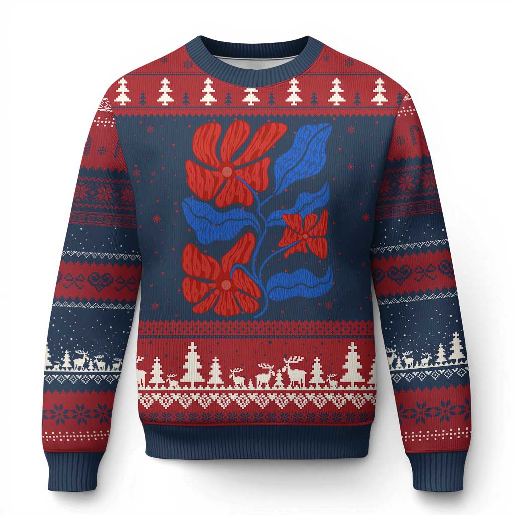 86 47 Boho Floral Matisse Ugly Christmas Sweater No Kings Oligarchy FDT Political Protest
