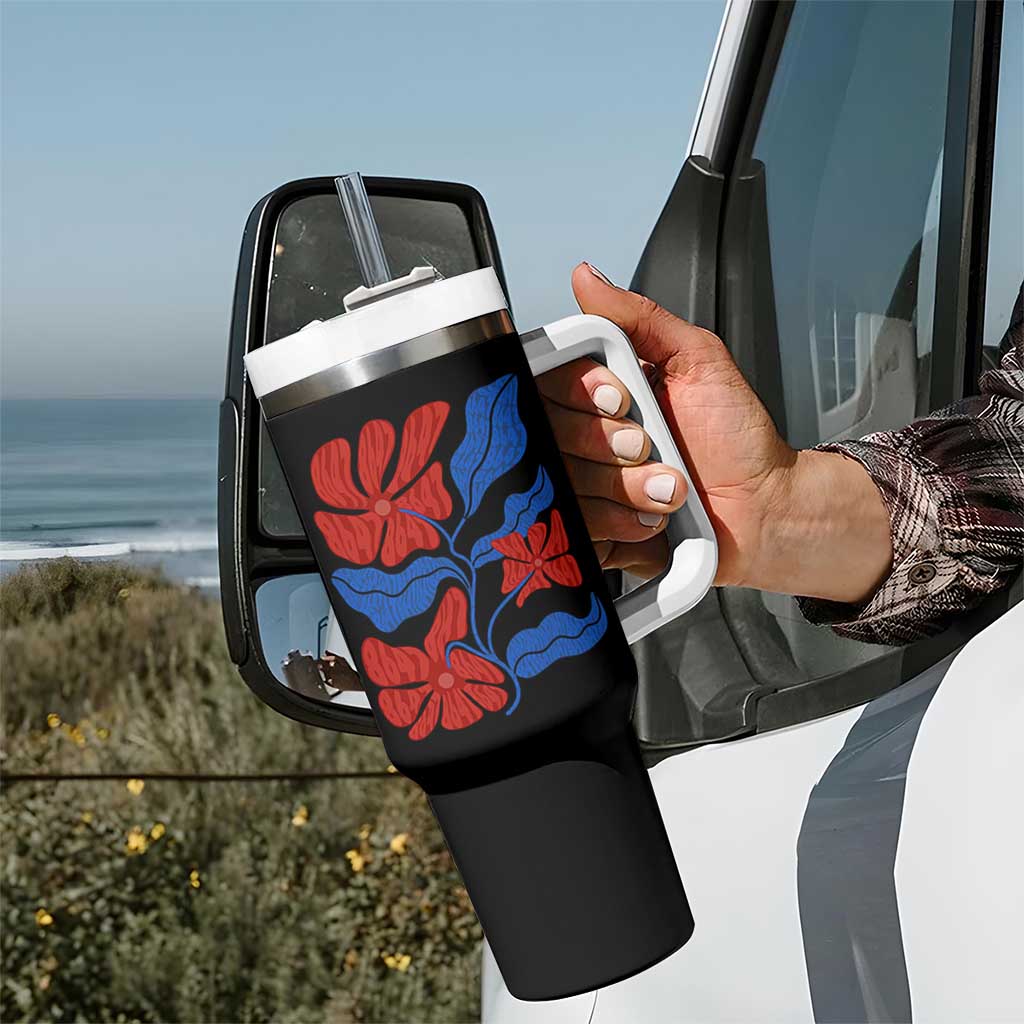 86 47 Boho Floral Matisse Tumbler With Handle No Kings Oligarchy FDT Political Protest