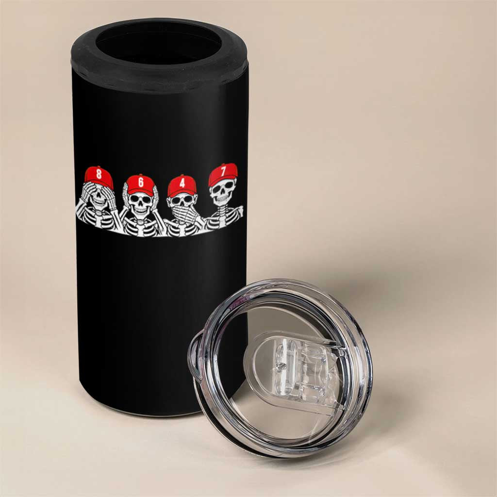 86 47 Subtle Anti FDT 4 in 1 Can Cooler Tumbler Funny Skeleton Wearing Hat Sarcastic Political