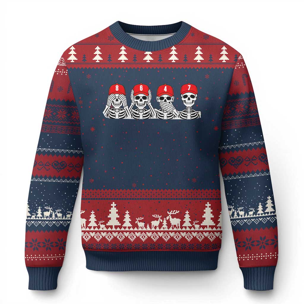 86 47 Subtle Anti FDT Ugly Christmas Sweater Funny Skeleton Wearing Hat Sarcastic Political