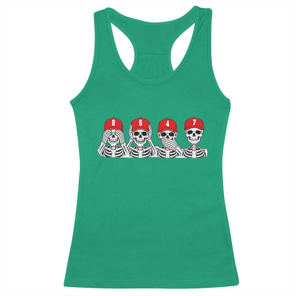 86 47 Subtle Anti FDT Racerback Tank Top Funny Skeleton Wearing Hat Sarcastic Political