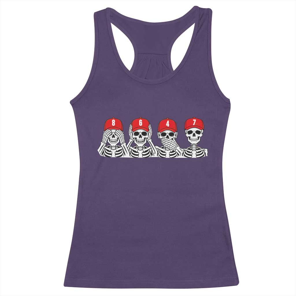 86 47 Subtle Anti FDT Racerback Tank Top Funny Skeleton Wearing Hat Sarcastic Political