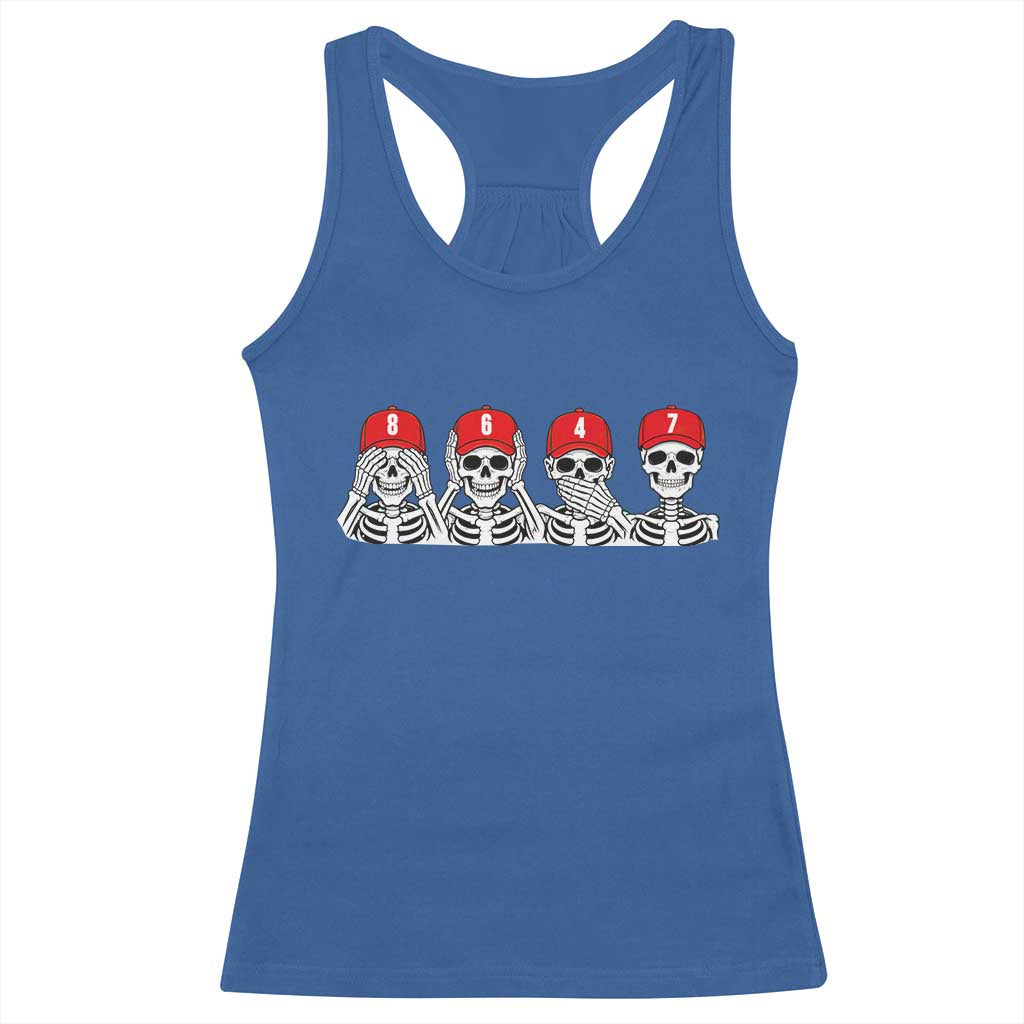 86 47 Subtle Anti FDT Racerback Tank Top Funny Skeleton Wearing Hat Sarcastic Political