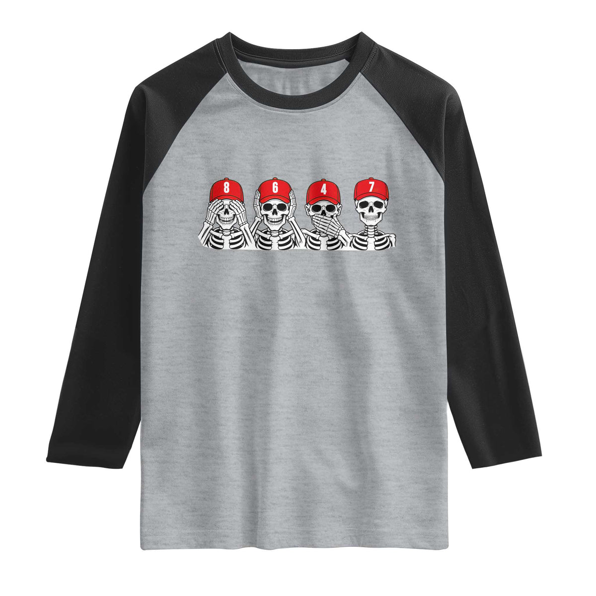 86 47 Subtle Anti FDT Raglan Shirt Funny Skeleton Wearing Hat Sarcastic Political