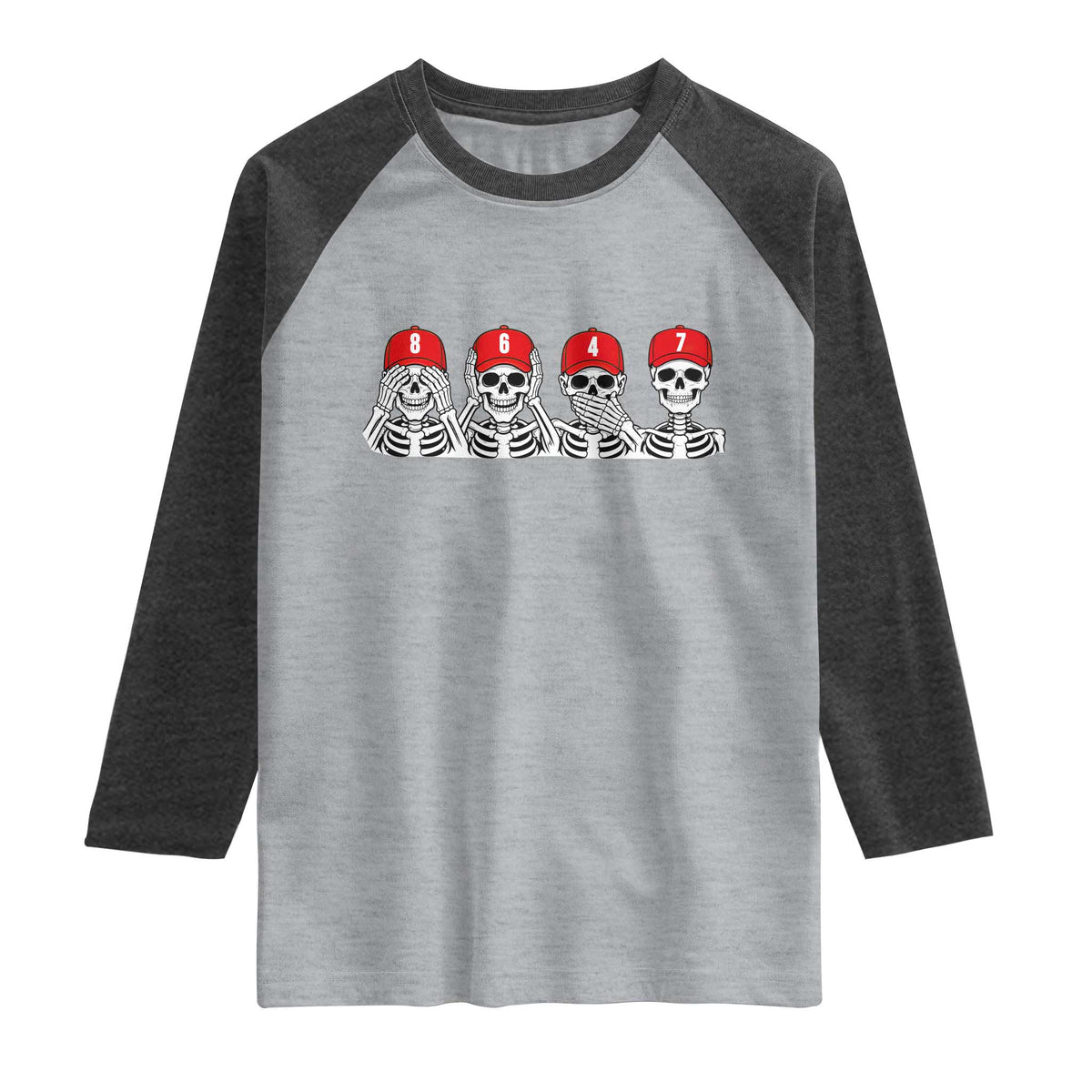 86 47 Subtle Anti FDT Raglan Shirt Funny Skeleton Wearing Hat Sarcastic Political