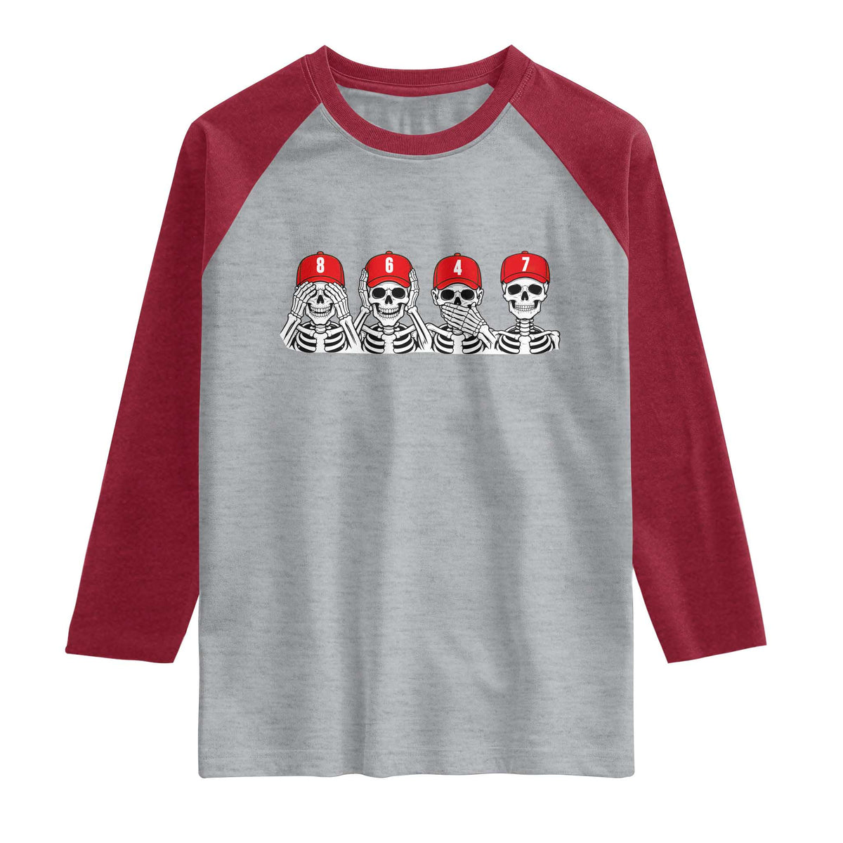 86 47 Subtle Anti FDT Raglan Shirt Funny Skeleton Wearing Hat Sarcastic Political