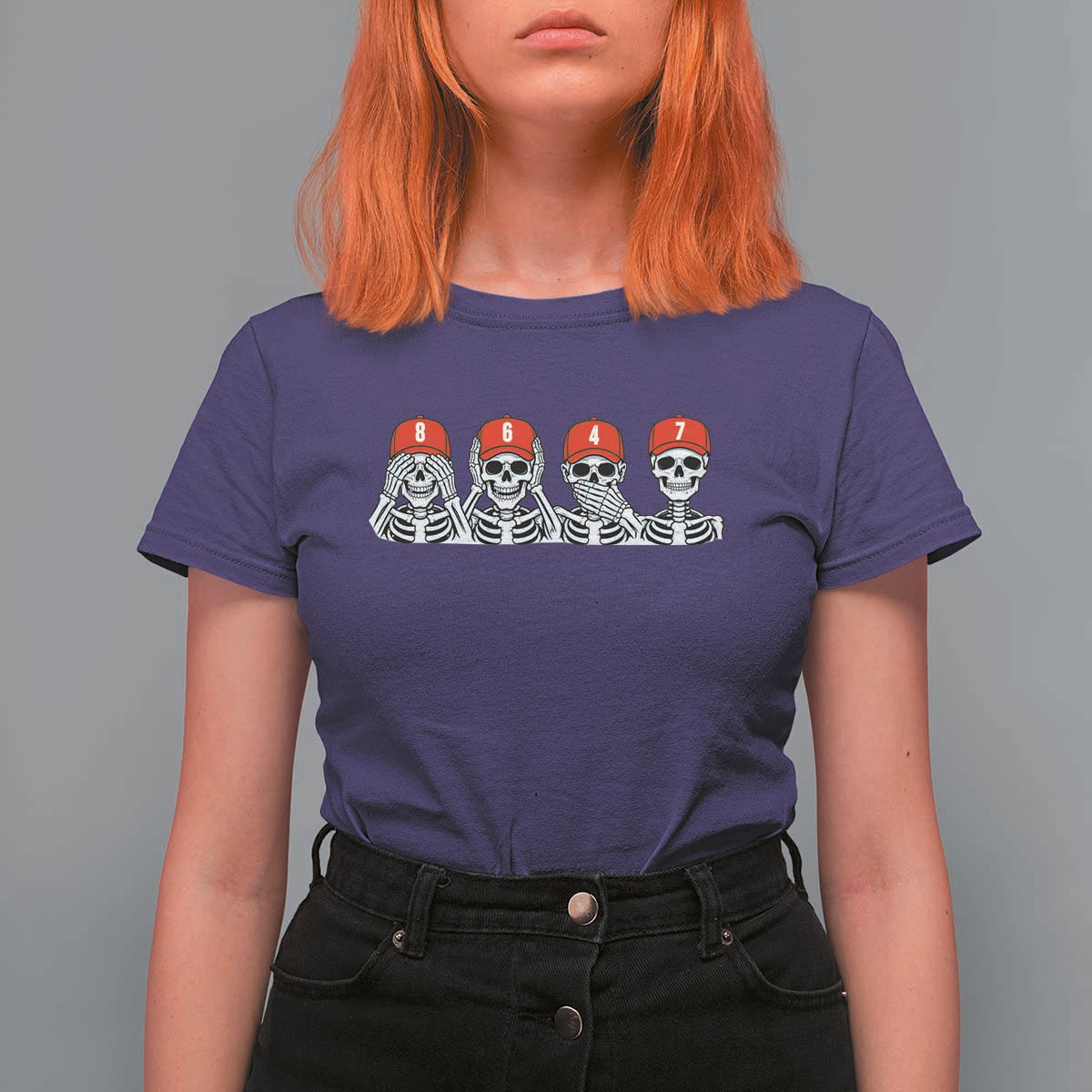 86 47 Subtle Anti FDT T Shirt For Women Funny Skeleton Wearing Hat Sarcastic Political