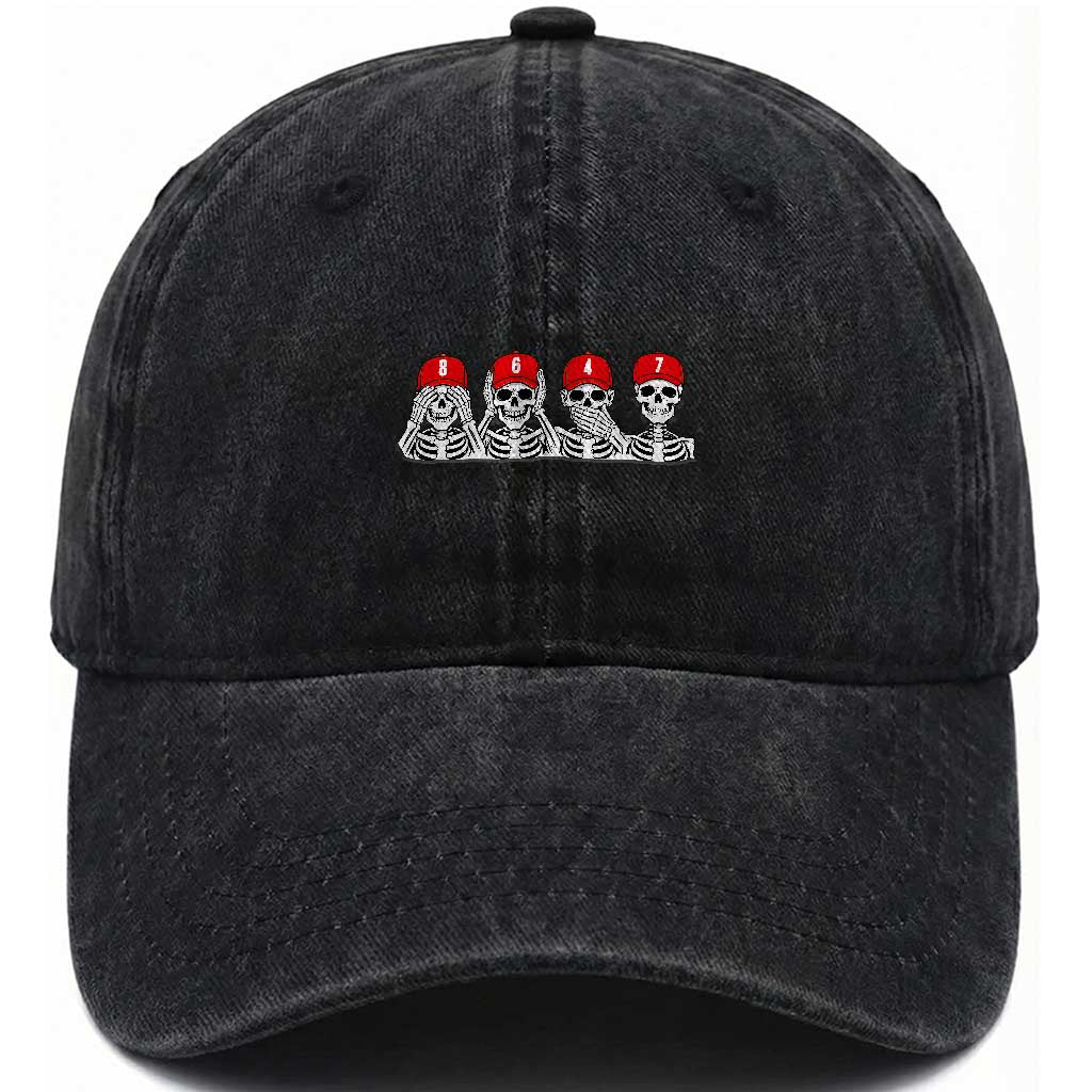 86 47 Subtle Anti FDT Washed Cotton Baseball Cap Funny Skeleton Wearing Hat Sarcastic Political