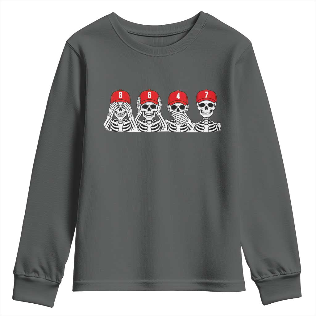 86 47 Subtle Anti FDT Youth Sweatshirt Funny Skeleton Wearing Hat Sarcastic Political