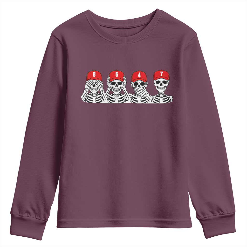 86 47 Subtle Anti FDT Youth Sweatshirt Funny Skeleton Wearing Hat Sarcastic Political