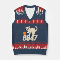 8647 FDT V-Neck Knit Sweater Vest Funny Cat Political Meme