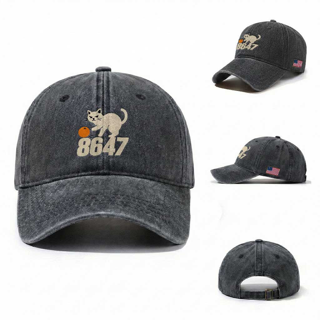 8647 FDT Washed Cotton Baseball Cap Funny Cat Political Meme