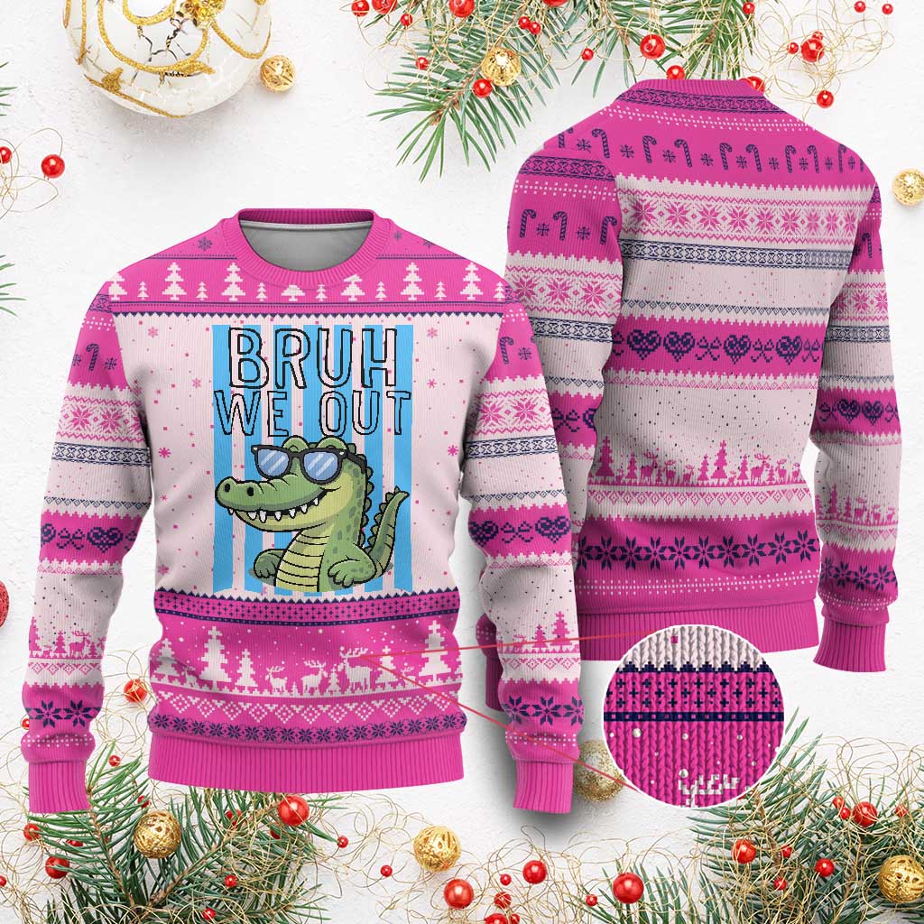Bruh We Out Alligator Ugly Christmas Sweater Last Day of School Teacher
