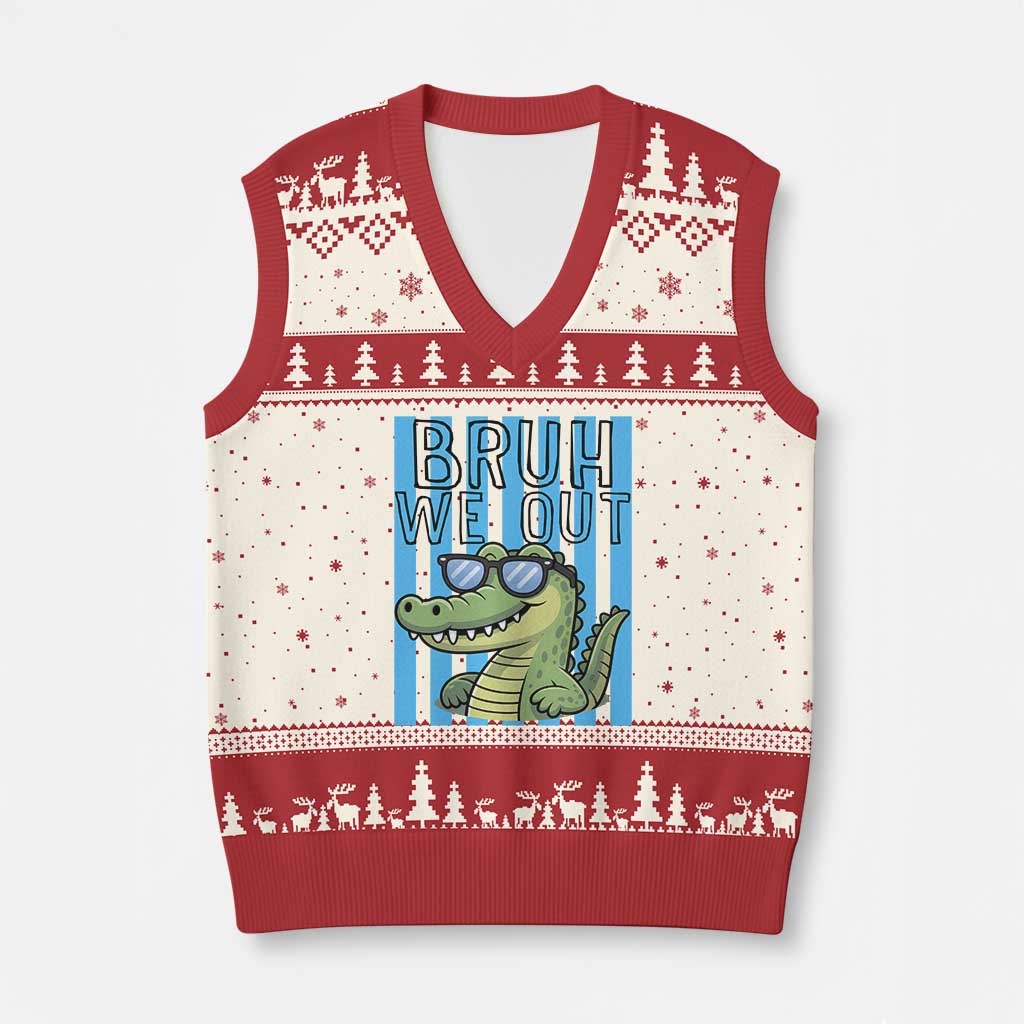 Bruh We Out Alligator V-Neck Knit Sweater Vest Last Day of School Teacher