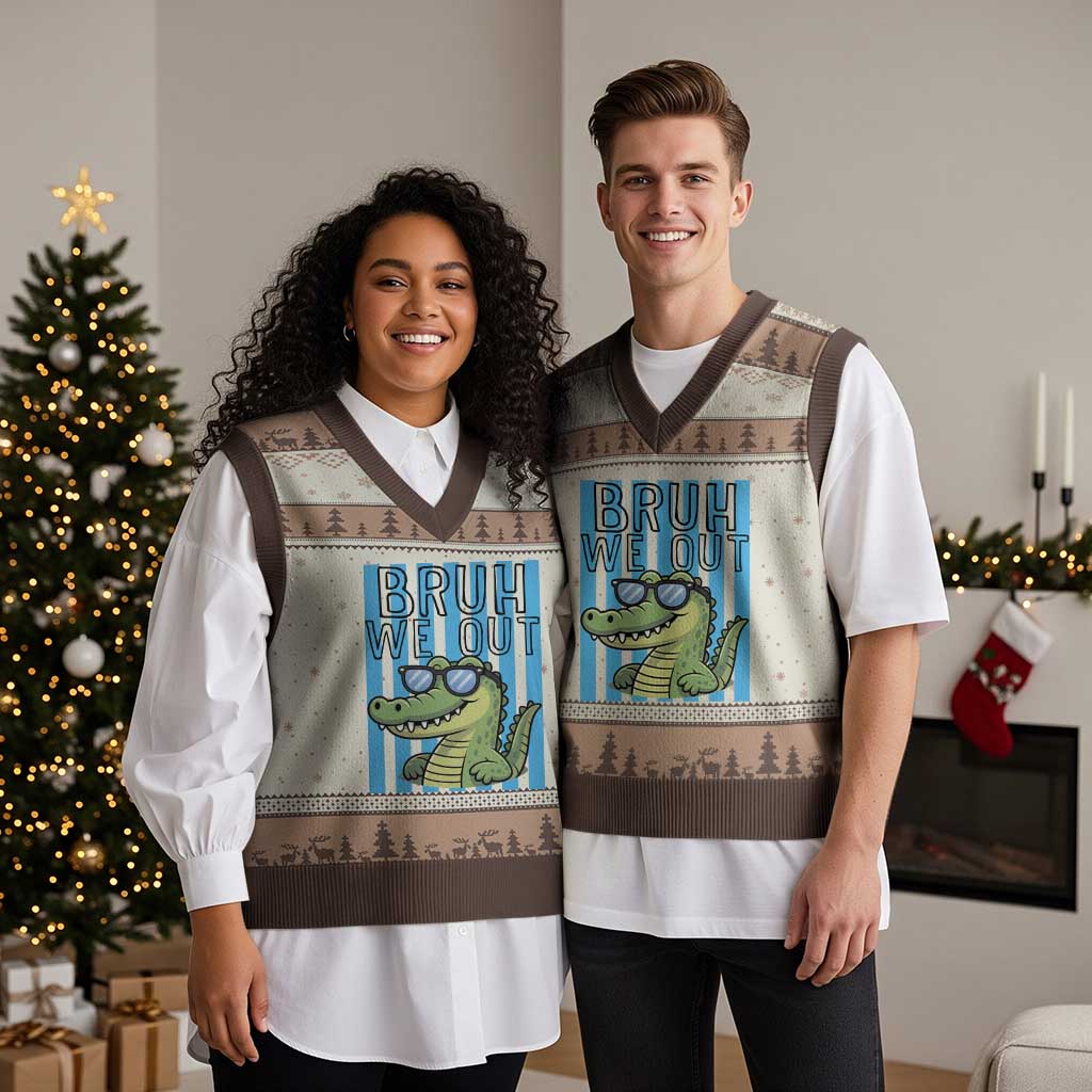 Bruh We Out Alligator V-Neck Knit Sweater Vest Last Day of School Teacher