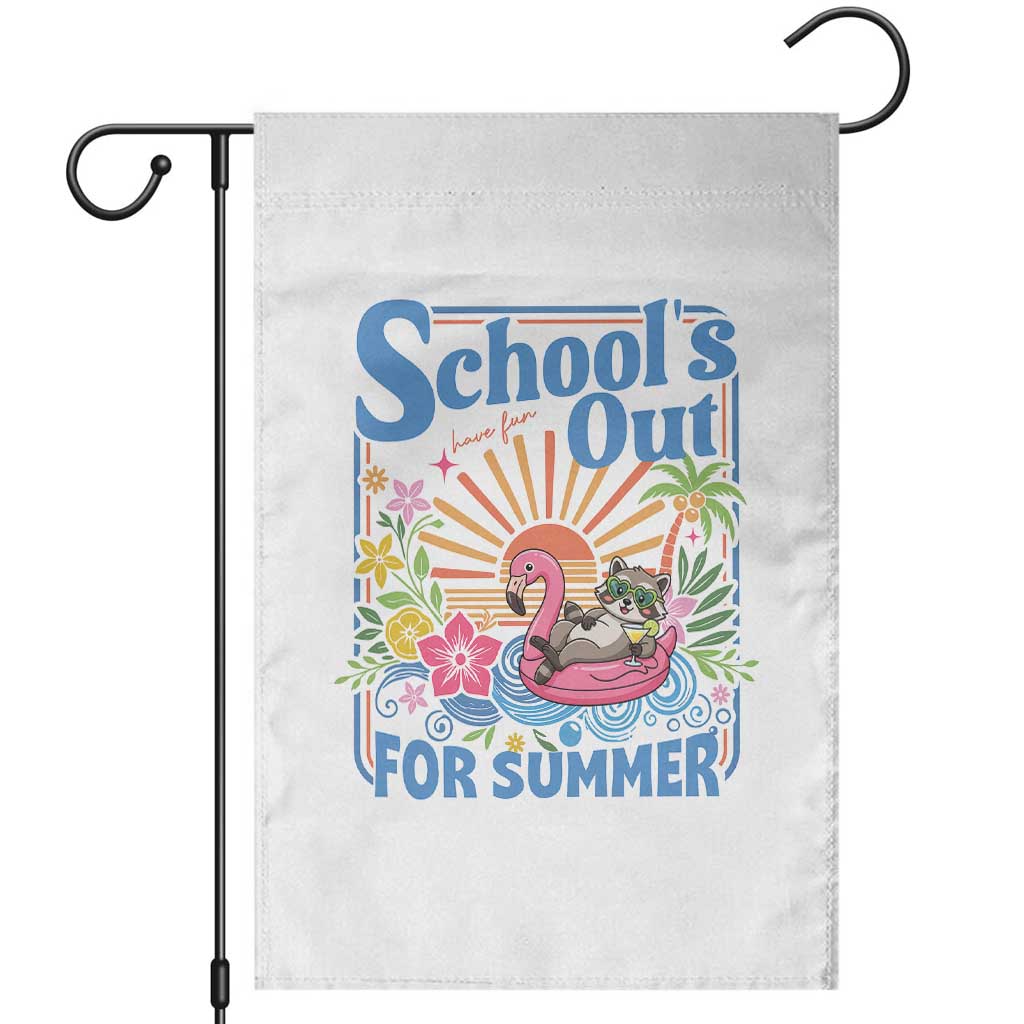 School's Out For Summer Garden Flag Funny Raccoon Last Day of School Teacher
