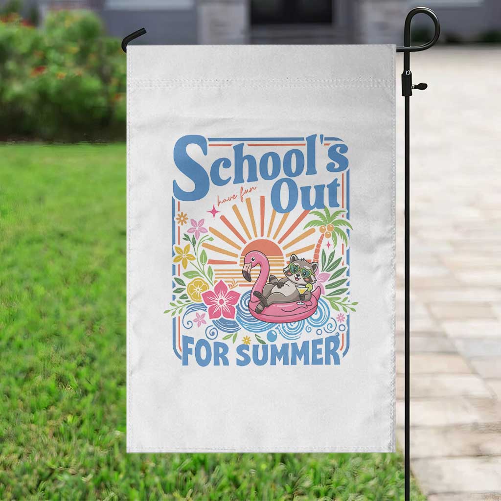 School's Out For Summer Garden Flag Funny Raccoon Last Day of School Teacher