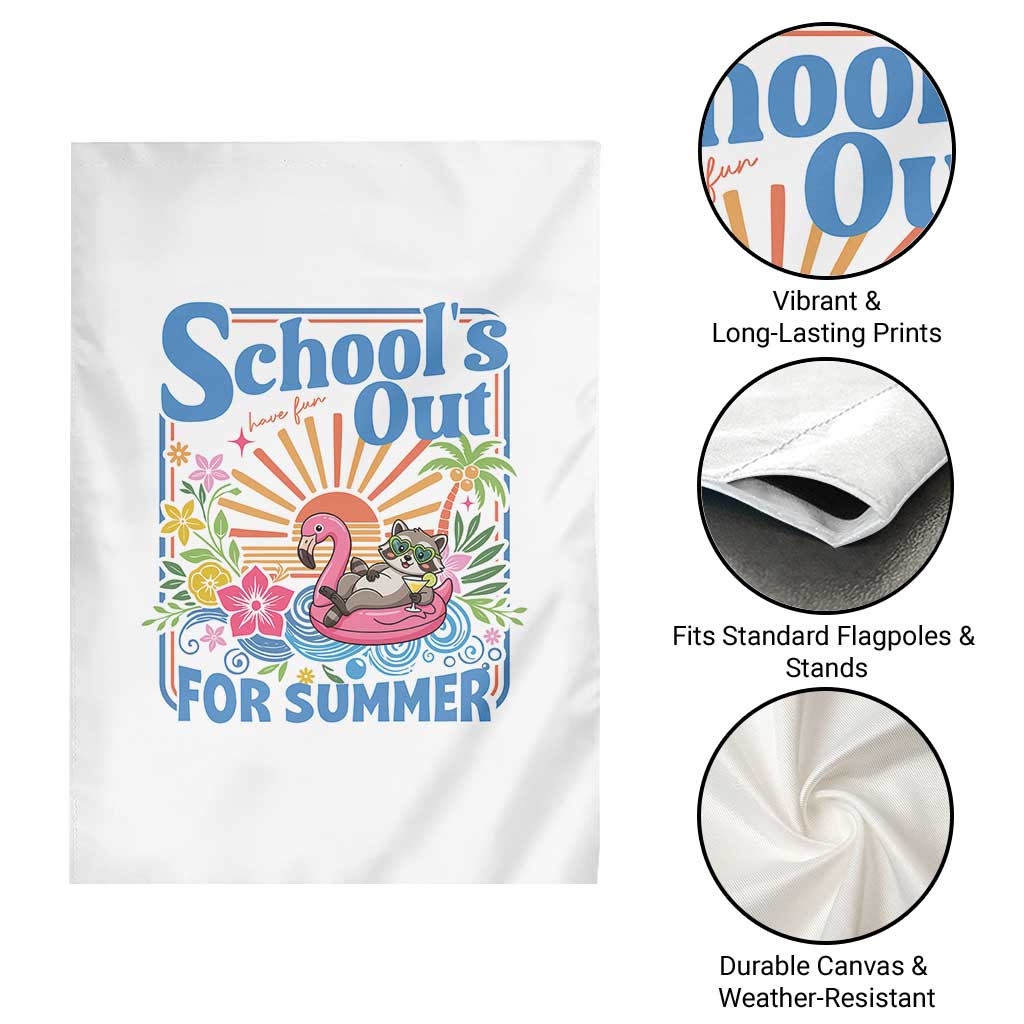 School's Out For Summer Garden Flag Funny Raccoon Last Day of School Teacher